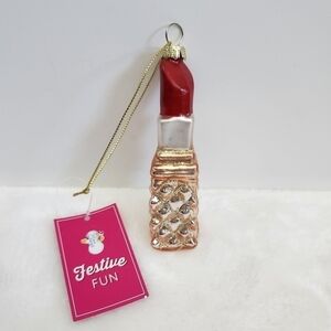 St Nicholas Square Festive Fun Glass Glitter Lipstick Christmas Holiday Ornament